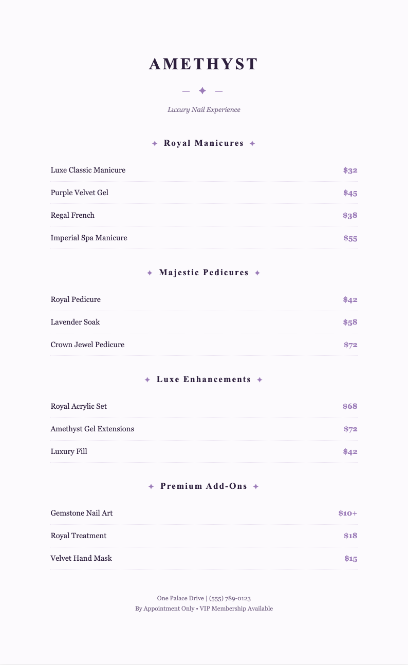 Purple luxe nail price list